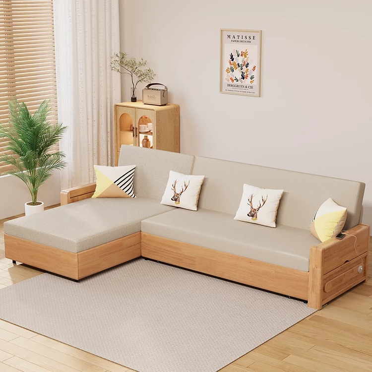 Sofa Giường Thông Minh Hình Chữ L Gỗ Tự Nhiên