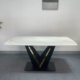 Bàn Chân V Phối Viền Inox Sang Trọng Kết Hợp Đá Phiến Ceramic